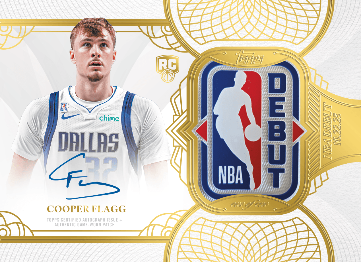 Official Topps promotional image of a Cooper Flagg Rookie Debut Patch Autograph card