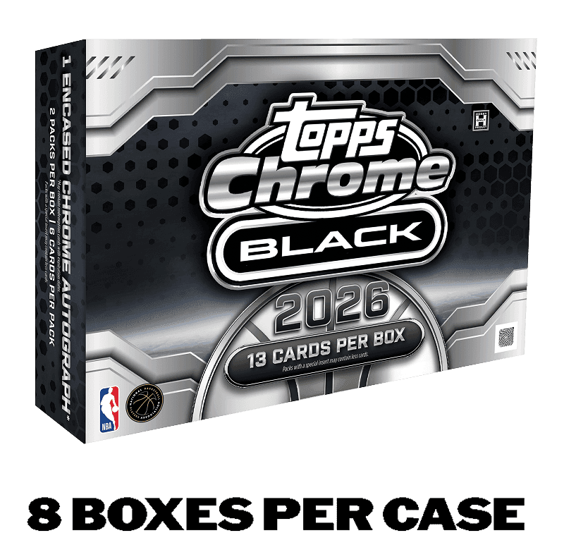 Official promotional image for the 2025-26 Topps Chrome Black Basketball hobby product.